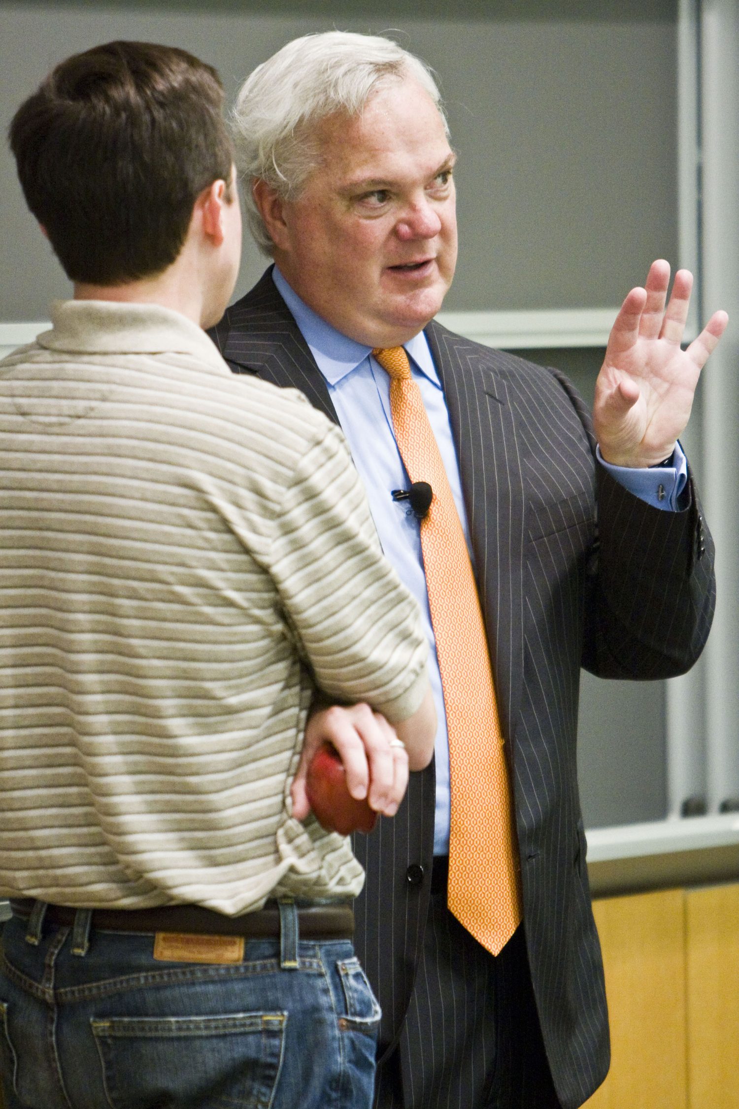 Dr. Terrence W. LaPier speaking with a student after class